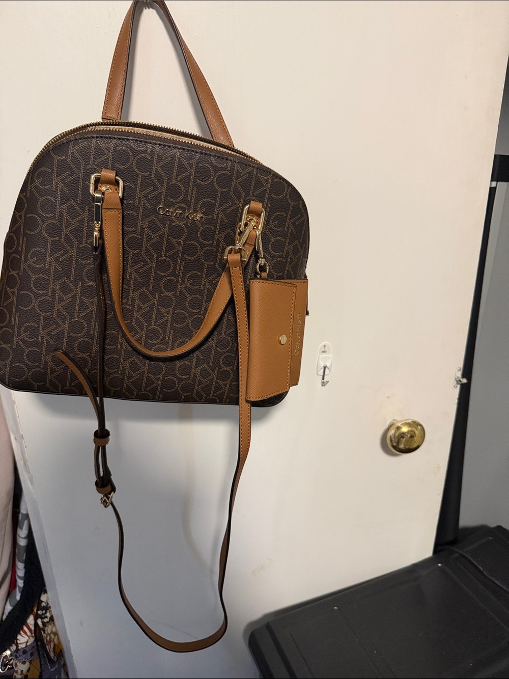 Calvin Klein Brown and Tan Monogram Dome Satchel